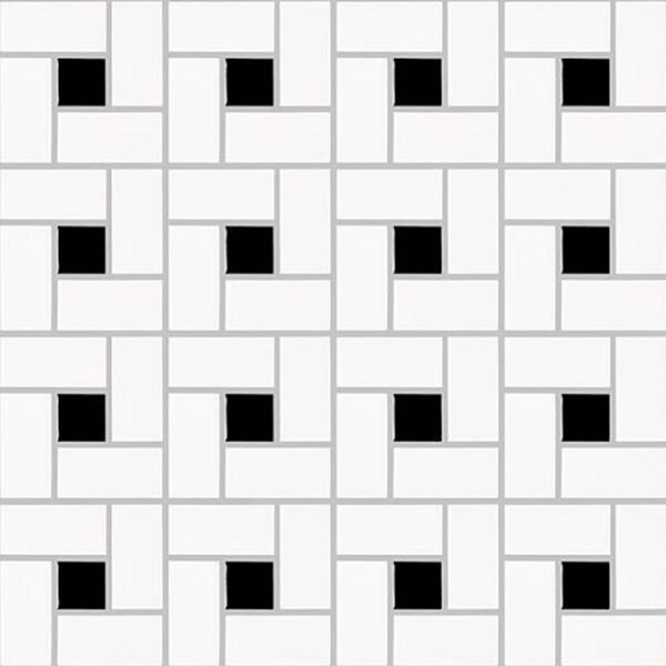 Centura Mosaic Basic Hexagon/Octagon Spiral Black and White Satin 12" x 12"