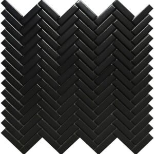 Centura Mosaic Herringbone Black Glossy 12" x 12"
