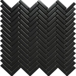 Centura Mosaic Herringbone Black Satin 12" x 12"