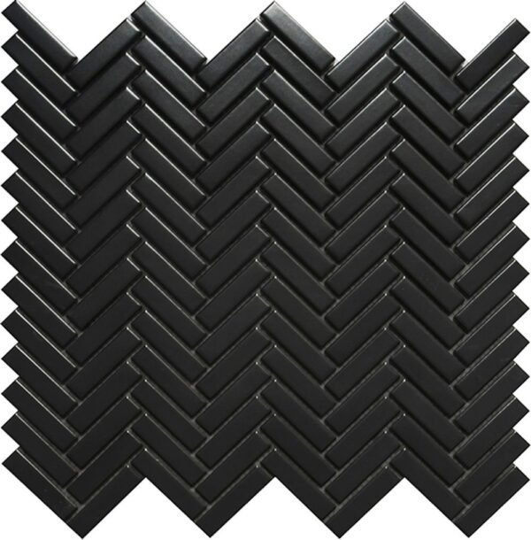 Centura Mosaic Herringbone Black Satin 12" x 12"