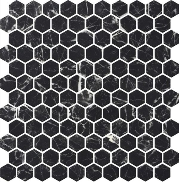 Centura Mosaic Hexagon Stones Nero Marquina Matte 12" x 12"