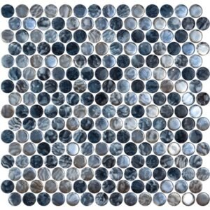 Centura Mosaic Penny Vanguard Arrecife Iridis Grey Glossy 12" x 12"