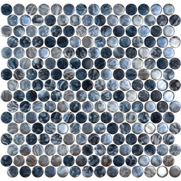 Centura Mosaic Penny Vanguard Arrecife Iridis Grey Glossy 12" x 12"