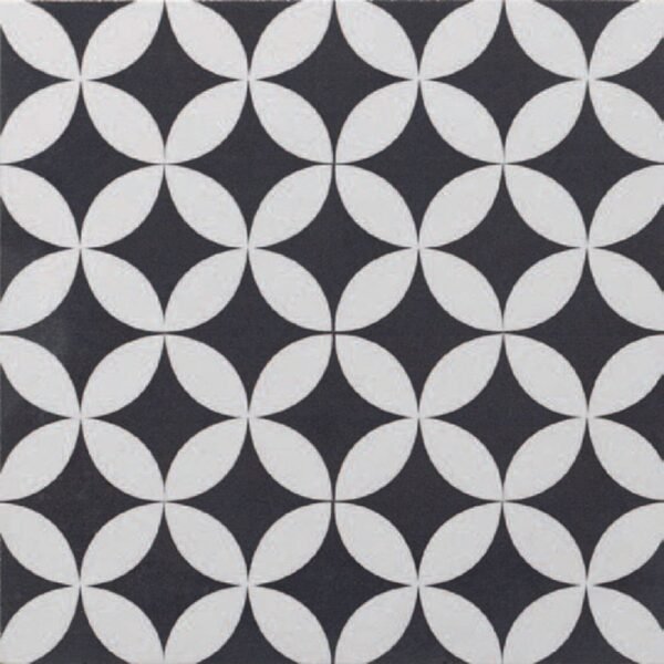 Italbec Floor Tiles Ciment Corolle Blanc Noir Natural 8" x 8"