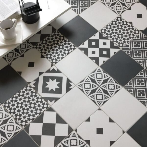 Italbec Floor Tiles Ciment Corolle Blanc Noir Natural 8" x 8" - Image 2