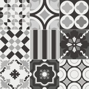 Centura Floor Tiles Patchwork Black and White Mix Matte 8" x 8"