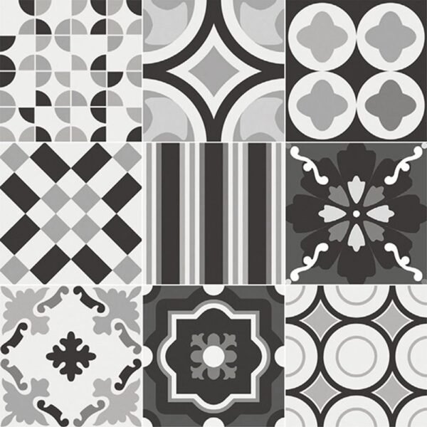 Centura Floor Tiles Patchwork Black and White Mix Matte 8" x 8"