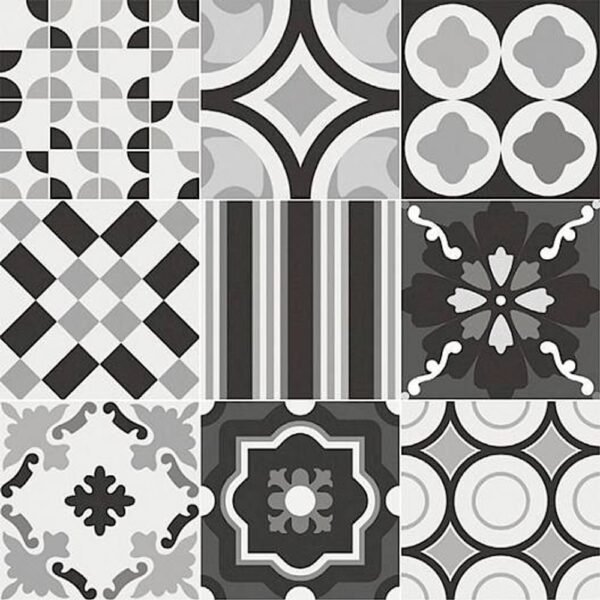 Centura Floor Tiles Patchwork Black and White Mix Matte 8" x 8" - Image 2